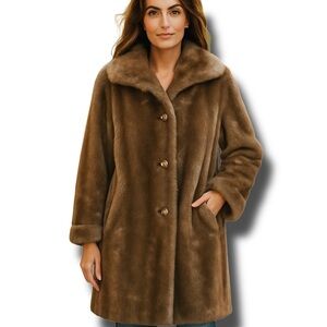 Vintage Jacket Faux Fur Brown Tan Formal Long Midi‎ Sears Size Large